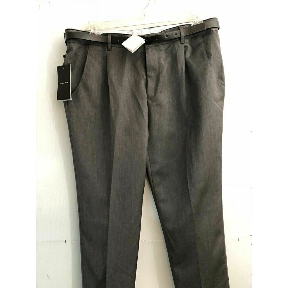 Zara Man Men's Gray Slim Suit Belted Pants Trousers Size 36 - Picture 2 of 12
